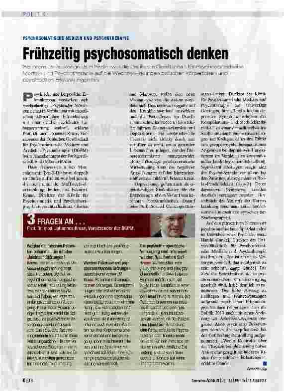 Vorschauseite 1: Frühzeitig psychosomatisch denken