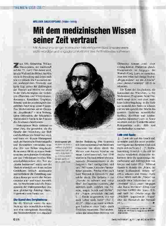 Vorschauseite 1: WILLIAM SHAKESPEARE (1564-1616)Mit dem medizinischen Wissen seiner Zeit vertraut