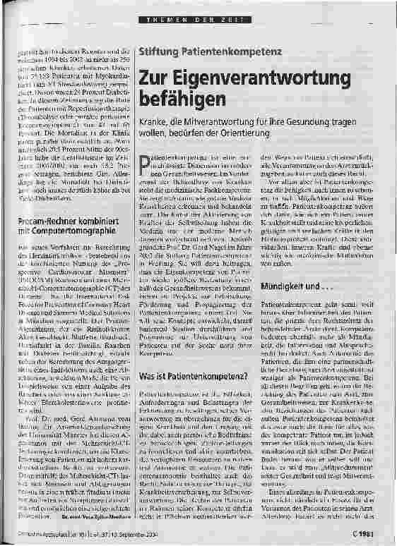 Vorschauseite 1: Zur Eigenverantwortung befähigen. Kranke, die Mitverantwortung für ihre Gesundung tragen wollen, bedürfen der Orientierung