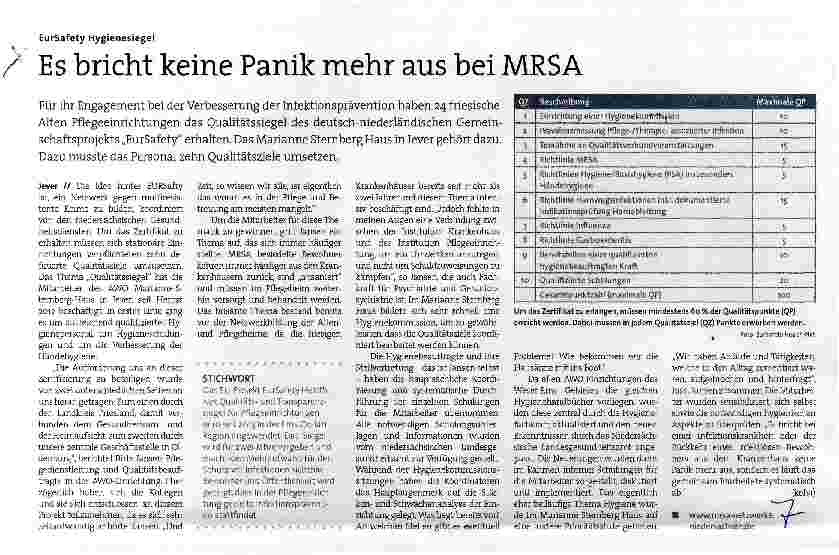 Vorschauseite 1: Es bricht keine Panik mehr aus bei MRSA