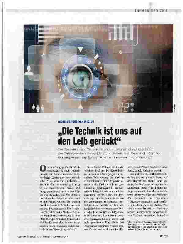 Vorschauseite 1: TECHNISIERUNG DER MEDIZIN „Die Technik ist uns auf den Leib gerückt