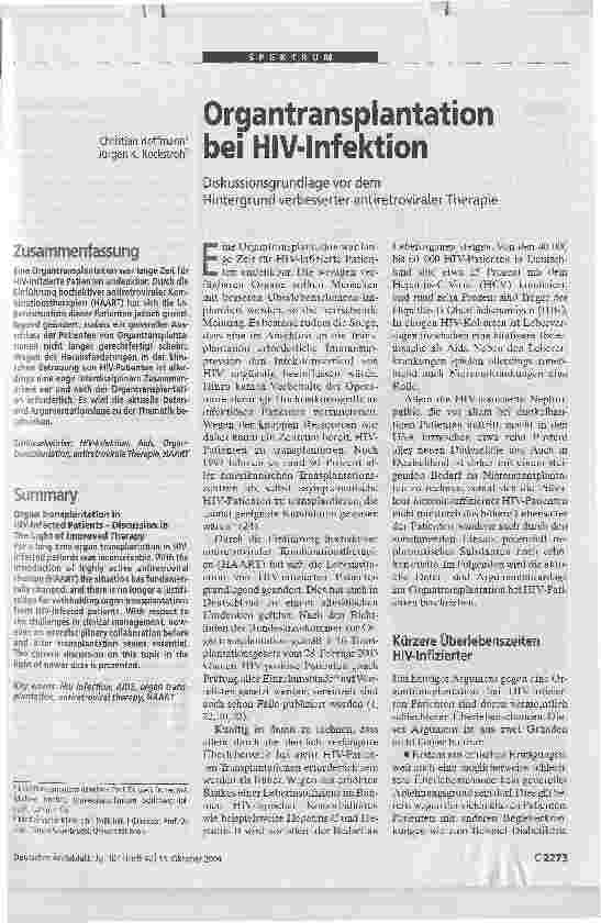Vorschauseite 1: Organtransplantation bei HIV-Infektion