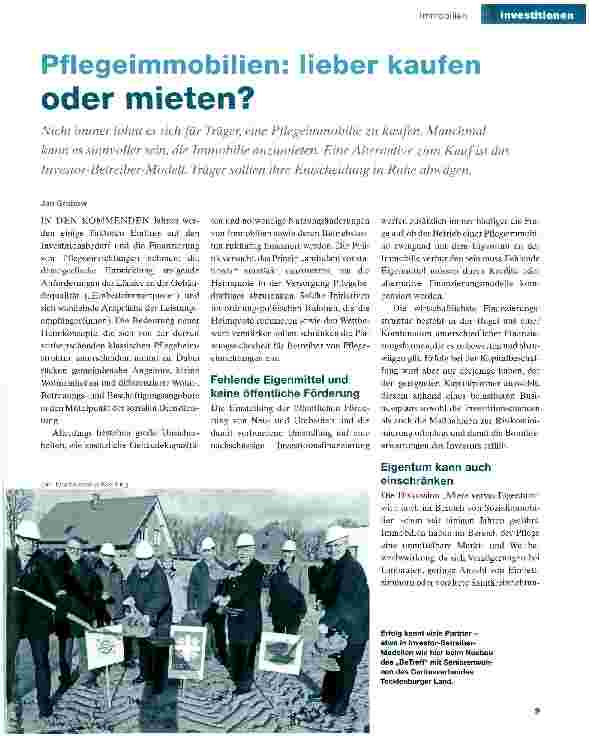 Vorschauseite 1: Pflegeimmobilien: lieber kaufen oder mieten?