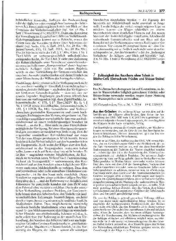 Vorschauseite 1: Zulässigkeit des Rauchens ohne Tabak in Shisha-Cafe (Getrocknete Früchte und Shiazo-Steine)