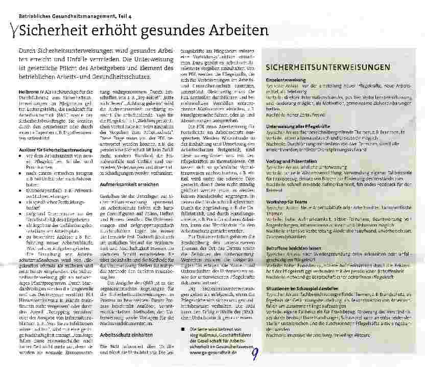 Vorschauseite 1: Betriebliches Gesundheitsmanagement, Teil 4 Sicherheit erhöht gesundes Arbeiten