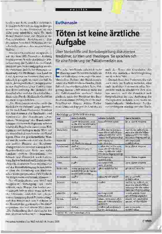 Vorschauseite 1: Töten ist keine ärztliche Aufgabe