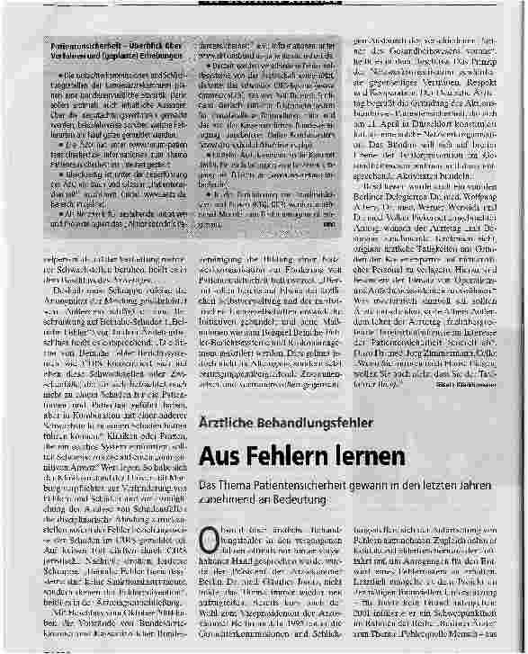 Vorschauseite 2: Offenheit und TransparenzDie Delegierten des 108. Deutschen Ärztetages haben sich für die Entwicklung von Fehlervermeidungsstrategien ausgesprochen.