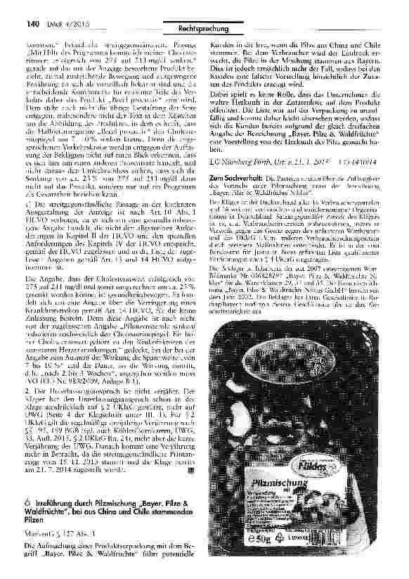 Vorschauseite 2: Unzulässige Gesundheitswerbung für Margarine UWG §§3*5