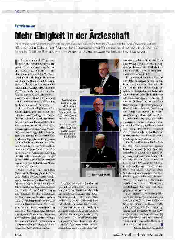 Vorschauseite 1: Mehr Einigkeit in der Ärzteschaft