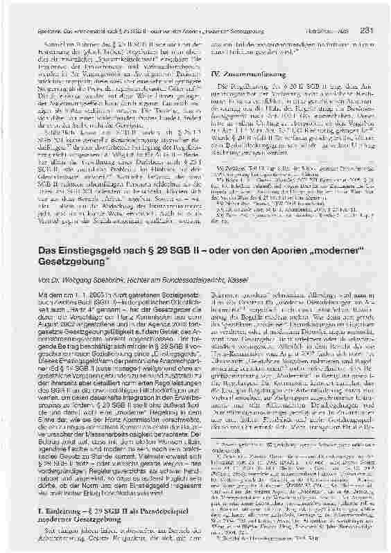 Vorschauseite 1: Das Einstiegsgeld nach § 29 SGB II - oder von den Aporien moderner Gesetzgebung