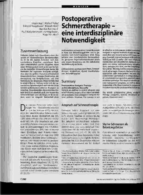 Vorschauseite 1: Postoperative Schmerztherapie-eine interdisziplinäre Notwendigkeit