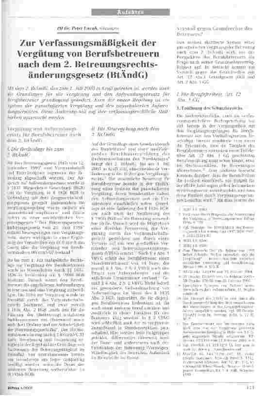 Vorschauseite 1: Zur Verfassungsmäßigkeit der Vergütung von Berufsbetreuernnach dem 2. Betreuungsrechtsänderungsgesetz (BtÄndG)