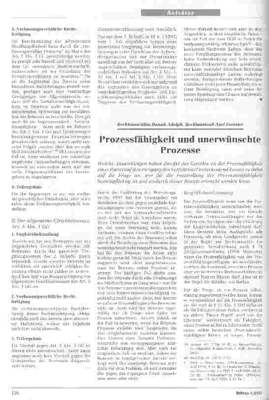 Vorschauseite 6: Zur Verfassungsmäßigkeit der Vergütung von Berufsbetreuernnach dem 2. Betreuungsrechtsänderungsgesetz (BtÄndG)