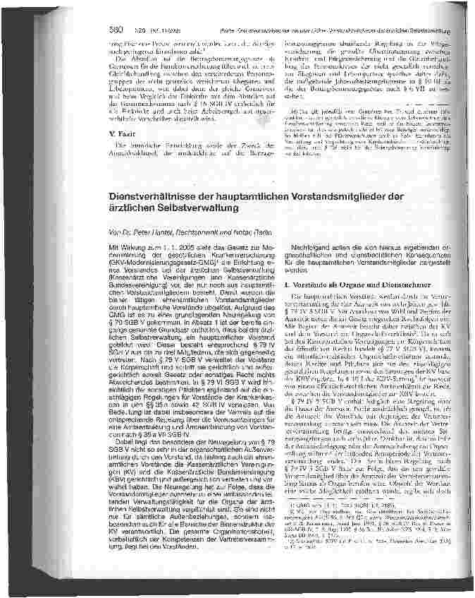 Vorschauseite 1: Dienstverhältnisse der hauptamtlichen Vorstandsmitglieder der ärztlichen Selbstverwaltung