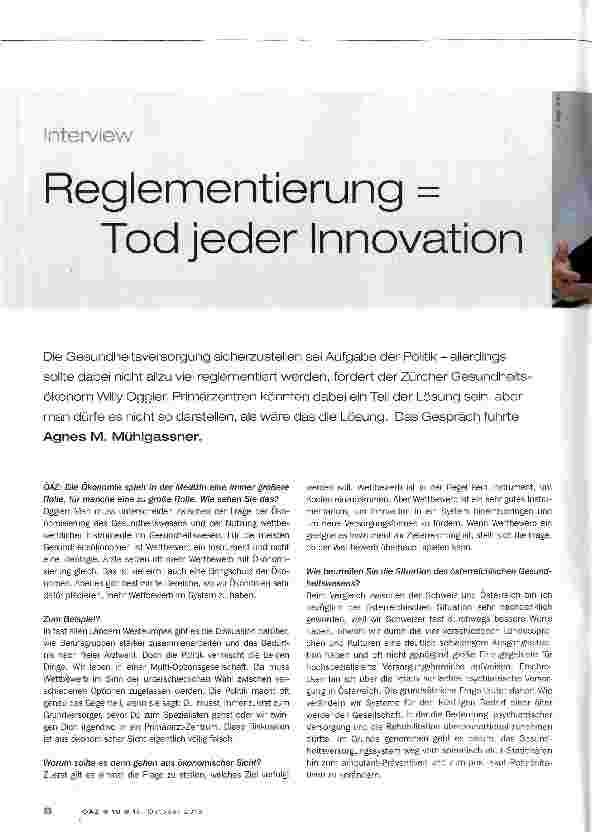 Vorschauseite 1: Reglementierung = Tod jeder Innovation