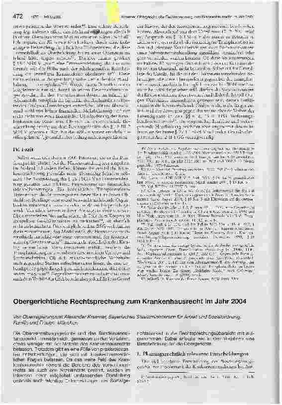 Vorschauseite 1: Obergerichtliche Rechtsprechung zum Krankenhausrecht im Jahr 2004