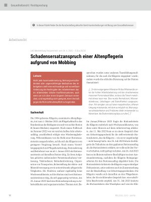 Vorschauseite 1: Schadensersatzanspruch einer Altenpflegerin aufgrund von Mobbing