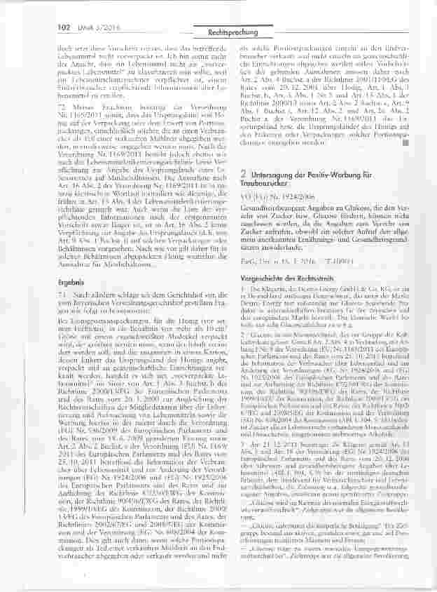 Vorschauseite 1: Untersagung der Positiv-Werbung für Traubenzucker