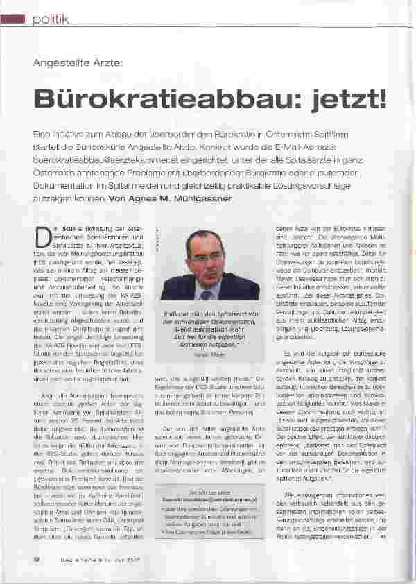 Vorschauseite 1: Angestellte Ärzte: Bürokratieabbau: jetzt!