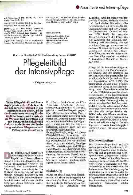 Vorschauseite 1: Pflegebild der Intensivpflege Pflegephilosophie
