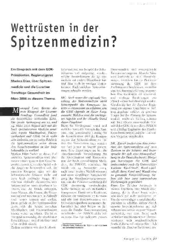 Vorschauseite 1: Wettrüsten in der Spitzenmedizin?