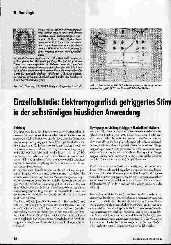Vorschauseite 1: Einzelfallstudie: Elektromyografisch getriggertes Stimulationsgerät in der selbständigen häuslichen Anwendung