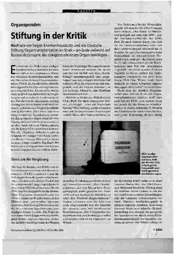 Vorschauseite 1: OrganspendenStiftung in der Kritik