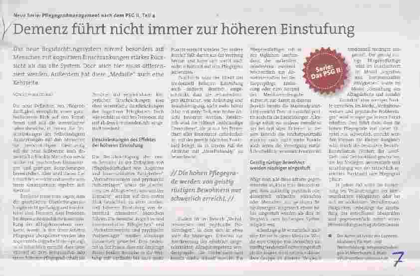 Vorschauseite 1: Neue Serie: Pflegegradmanagement nach dem PSG II, Teil 4 Demenz führt nicht immer zur höheren Einstufung