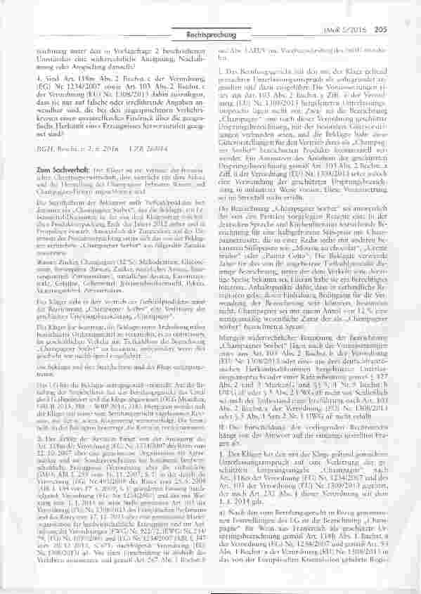 Vorschauseite 2: Verwendung einer geschützten Ursprungsbezeichnung „Champagne/ „Champagner Sorbet