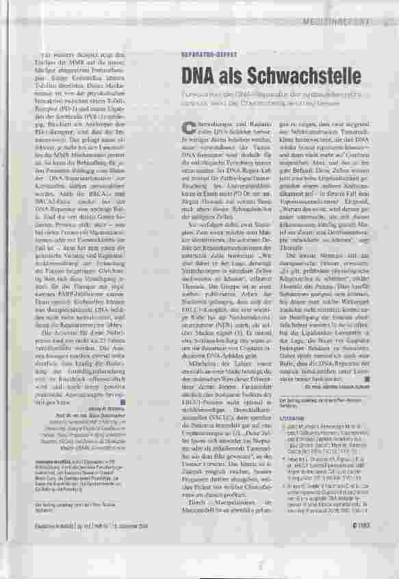 Vorschauseite 3: DNA-Reparatur ist lebenswichtig, bei Krebszellen aber unerwünscht