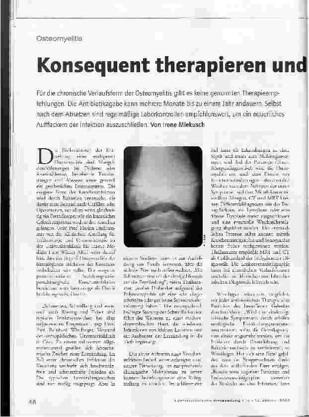 Vorschauseite 1: Osteomyelitis - Konsequent therapieren und kontrollieren