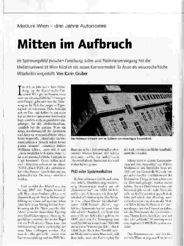 Vorschauseite 1: Meduni Wien - drei Jahre AutonomieMitten im Aufbruch
