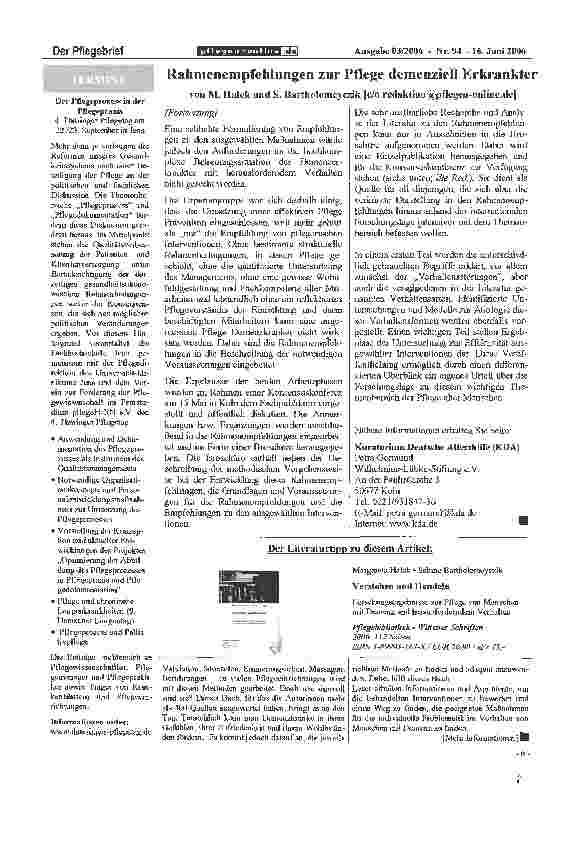 Vorschauseite 2: Rahmenempfehlungen zur Pflege demenziell Erkrankter