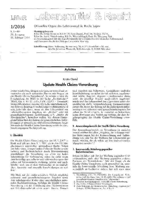 Vorschauseite 1: Update Health Claims-Verordnung