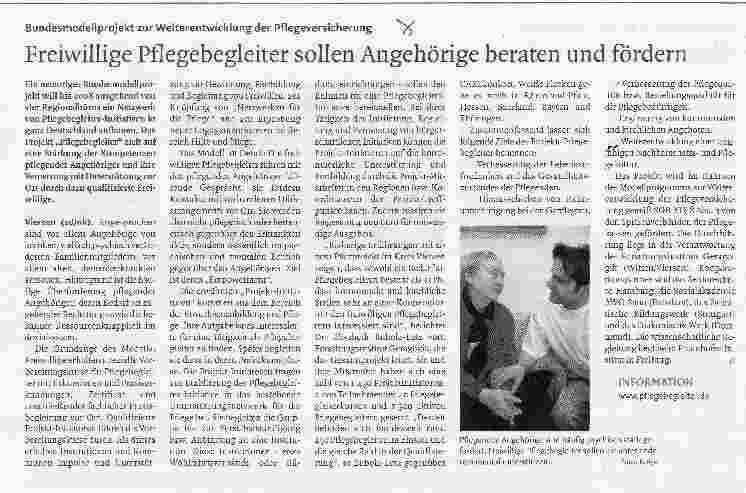 Vorschauseite 1: Freiwillige Pflegebegleiter sollen Angehörige beraten und fördern