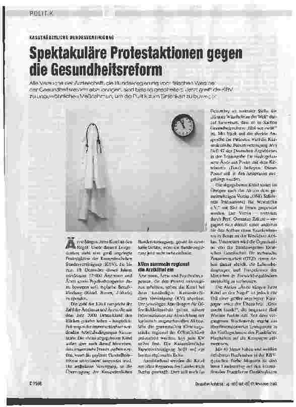 Vorschauseite 1: Spektakuläre Protestaktionen gegen die Gesundheitsreform