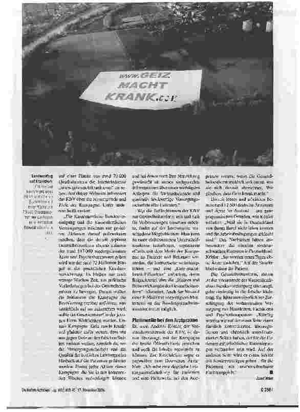 Vorschauseite 2: Spektakuläre Protestaktionen gegen die Gesundheitsreform