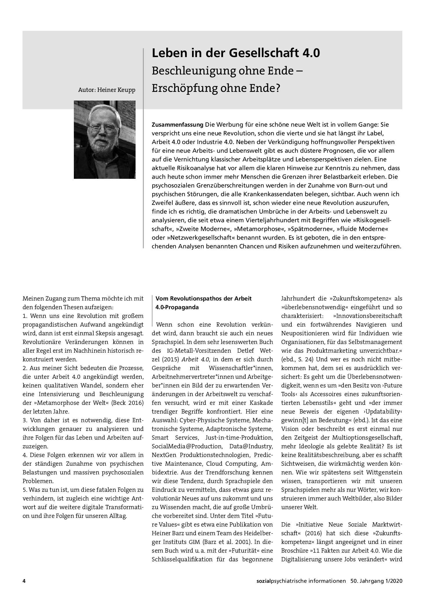Vorschauseite 1: Leben in der Gesellschaft 4.0: Beschleunigung ohne Ende – Erschöpfung ohne Ende?