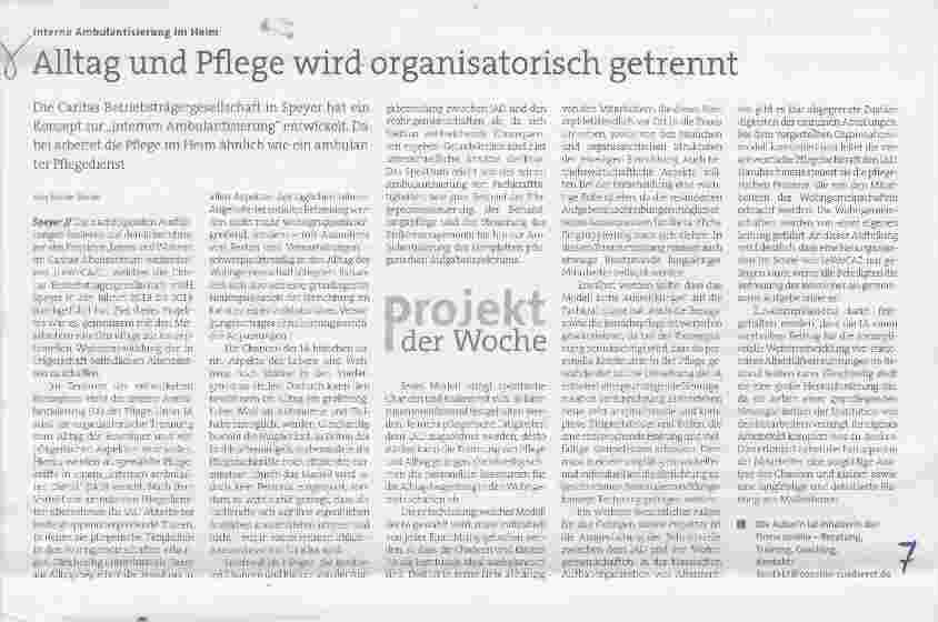Vorschauseite 1: Alltag und Pflege wird organisatorisch getrennt