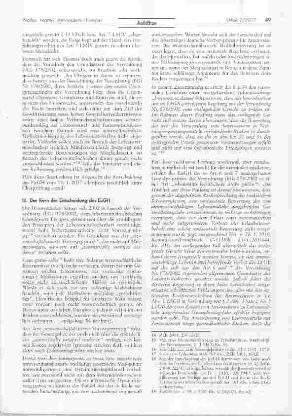 Vorschauseite 3: Die Auswirkungen des EuGH-Urteils vom 19. 1.2017 (Rs. C-282/15)auf die nationale Debatte um § 11 Abs. 2 Nr. 1 LFGB