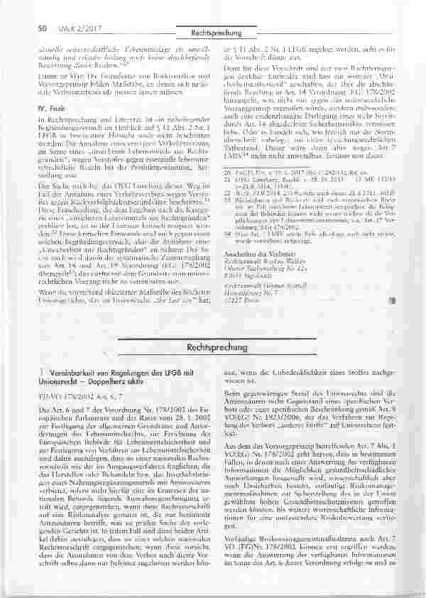 Vorschauseite 4: Die Auswirkungen des EuGH-Urteils vom 19. 1.2017 (Rs. C-282/15)auf die nationale Debatte um § 11 Abs. 2 Nr. 1 LFGB