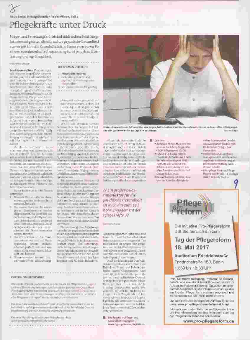 Vorschauseite 1: Neue Serie: Stressprävention in der Pflege, Teil 1 Pflegekräfte unter Druck