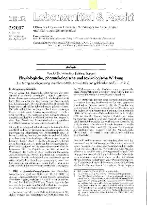 Vorschauseite 1: Physiologische, pharmakologische und toxikologische Wirkung