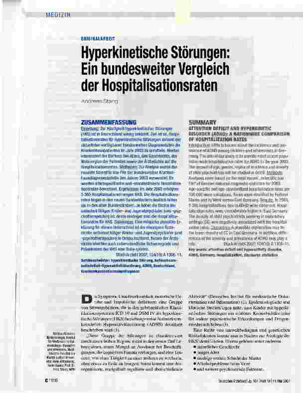 Vorschauseite 1: Hyperkinetische Störungen: Ein bundesweiter Vergleich der Hospitalisationsraten