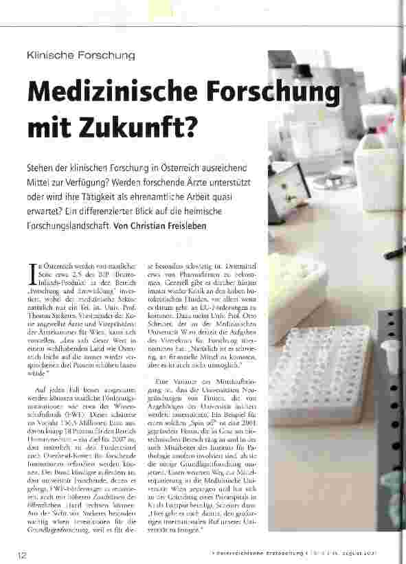 Vorschauseite 1: Medizinische Forschung mit Zukunft?