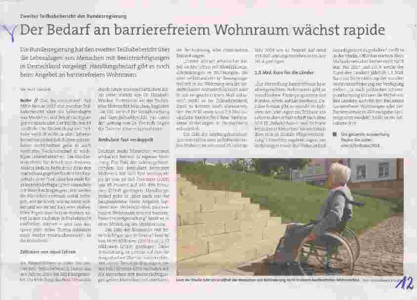 Vorschauseite 1: Zweiter Teilhabebericht der Bundesregierung Der Bedarf an barrierefreiem Wohnraum wächst rapide