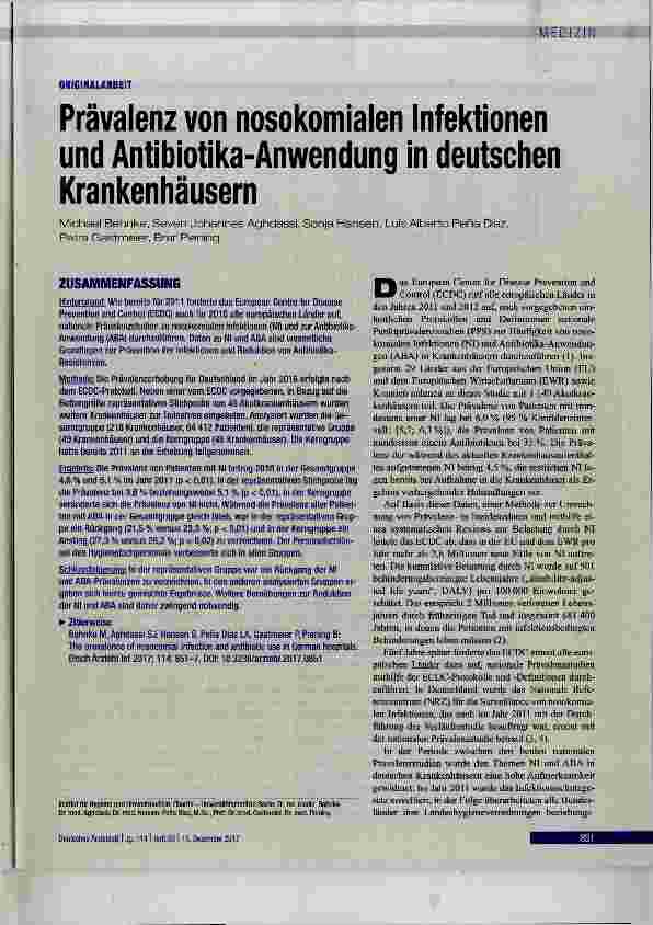 Vorschauseite 1: Prävalenz von nosokomialen Infektionen und Antibiotika-Anwendung in deutschen Krankenhäusern