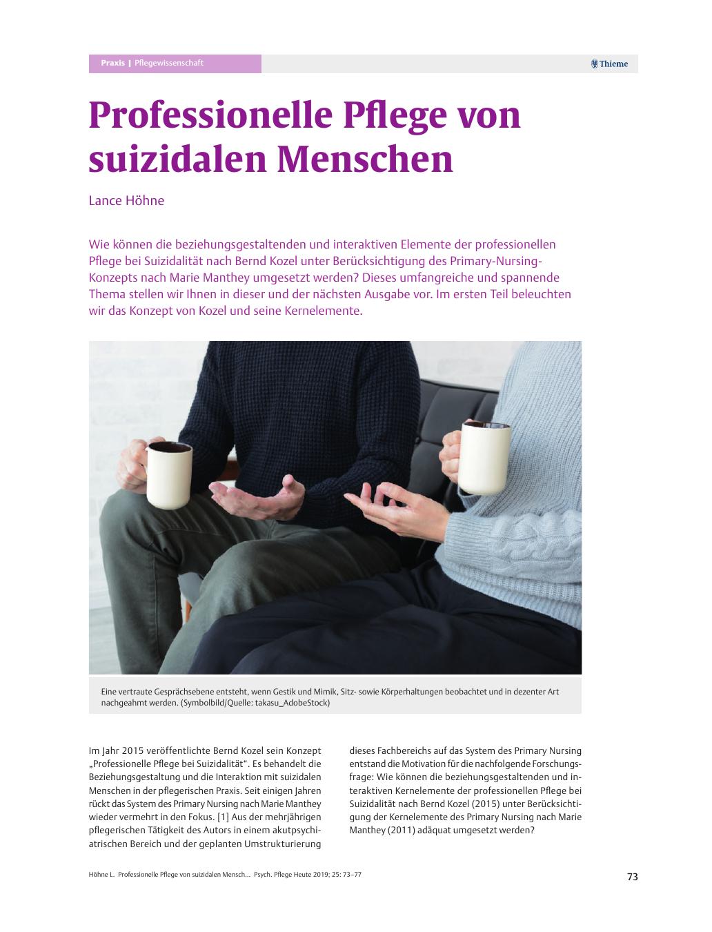 Vorschauseite 1: Professionelle Pflege von suizidalen Menschen
