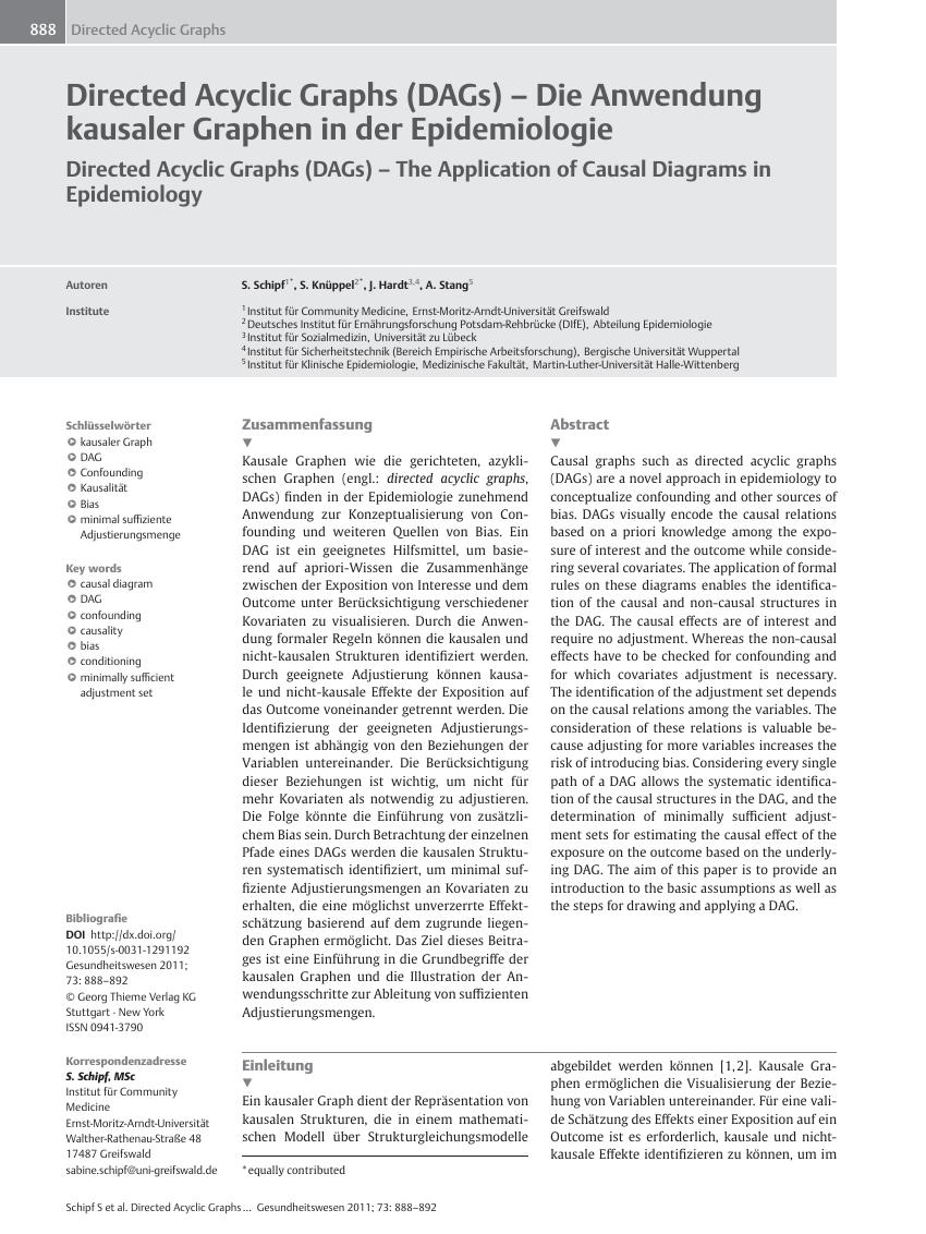 Vorschauseite 1: Directed Acyclic Graphs (DAGs)? Die Anwendung kausaler Graphen in der Epidemiologie