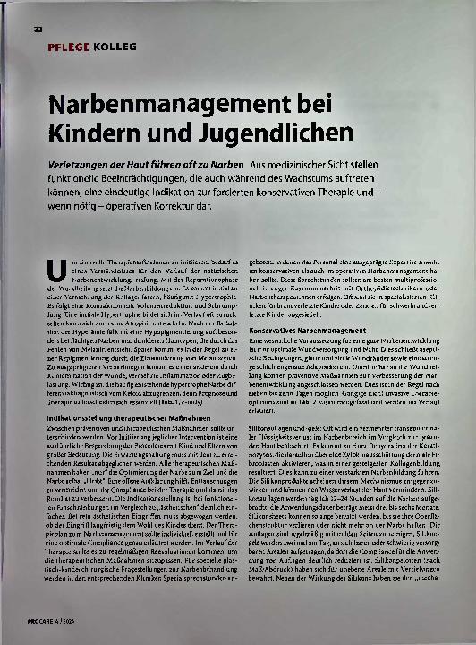 Vorschauseite 1: Narbenmanagement bei Kindern und Jugendlichen